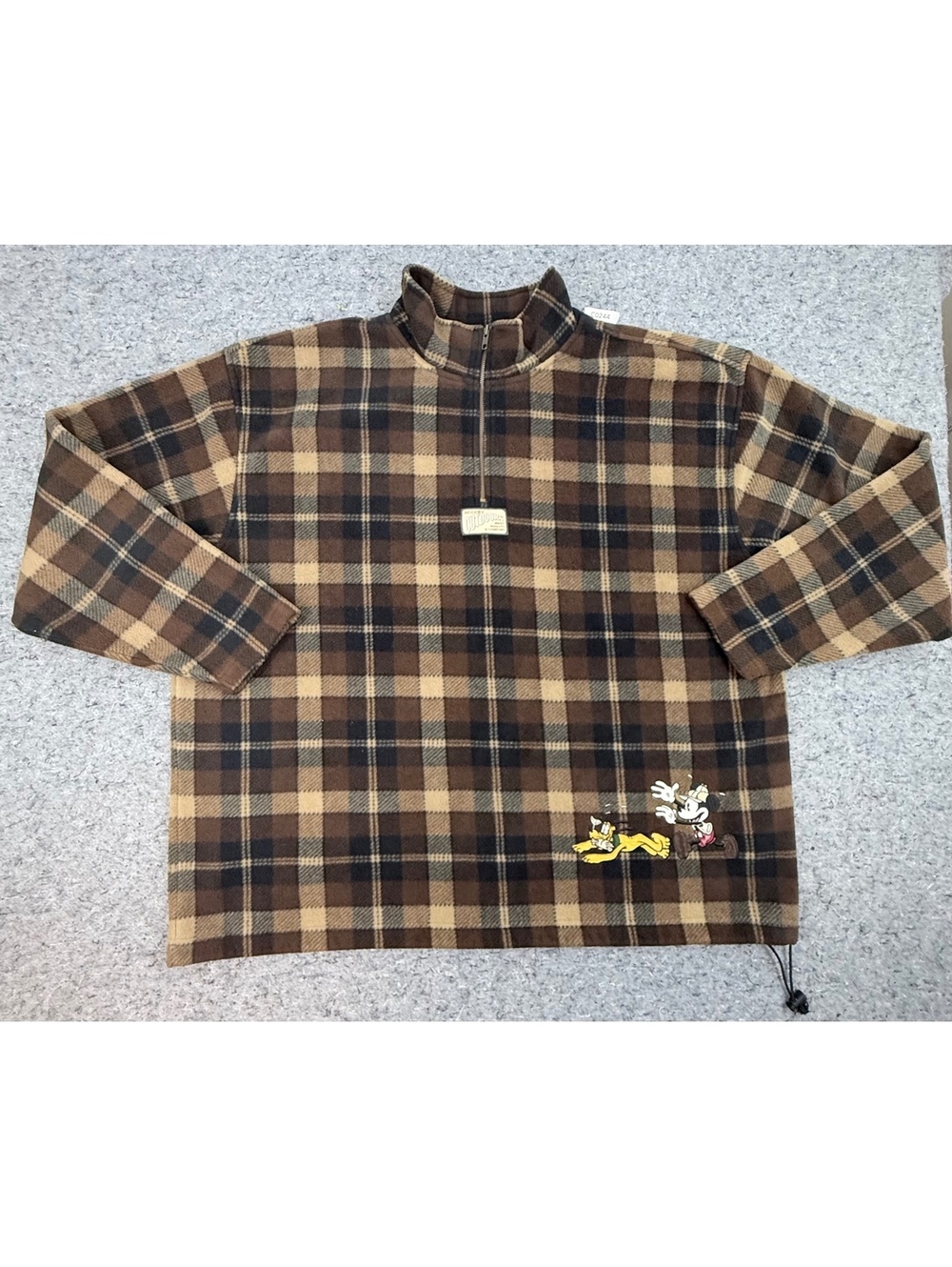 Vintage Mickey Outdoors XXL Brown Plaid Fleece Pullover with Half-Zip